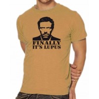 Мъжка тениска с лика на Д-р Хаус и надпис на английски Най-накрая ,Лупус е