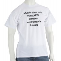 Мъжка тениска с надпис на немски Срещал съм много кучки,но ти си кралицата