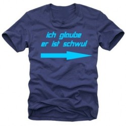 Мъжка тениска с надпис на немскиВярвам че той е гей
